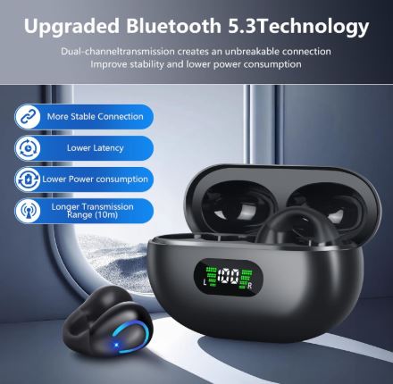 Open-Ear Bone Conduction Bluetooth 5.3 Sport Earbuds, 60H Playtime, IPX7 Waterproof